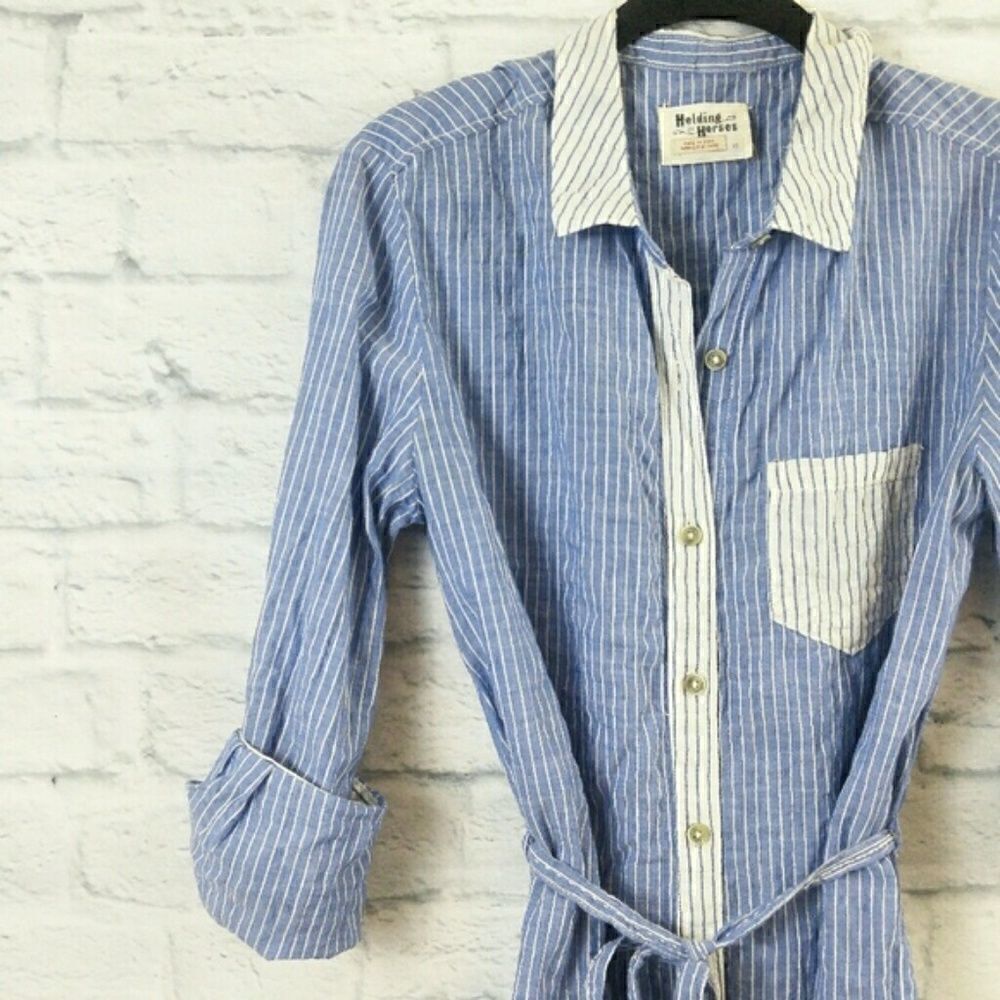 Anthropologie Shirt Tunic Top Stripe XS Blue White - Picture 2 of 6